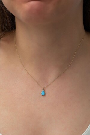 Women's Drop Opal Stone Gold Plated 925 Sterling Silver Necklace PP6627 - Elika Silver