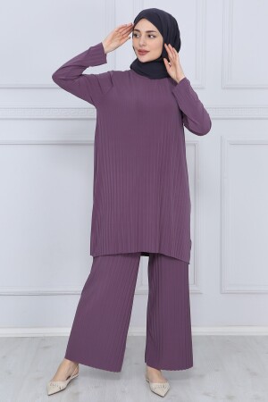 Women's Dusty Rose Trousers Hijab Tunic Pleated Sandy Double Suit 5219 - Ilmek