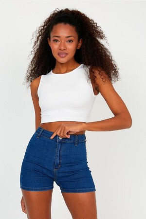 Women's Ecru Crew Neck Scuba Diving Fabric Sports Crop Top - The Base