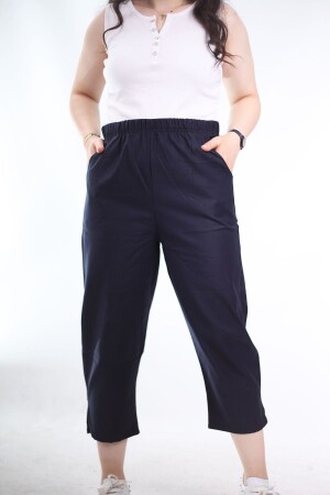 Women's Elastic Waist B. size Cotton Satin Capri-navy blue - Blues Outlet