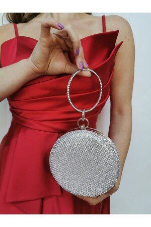 Women's Evening Dress Clutch Portfolio Bag with Round Silver Stone Bracelet Accessories - Nazart