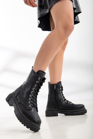 Women's Full Fur Inside Orthopedic Guaranteed 5 Cm Non-Slip Rubber Sole Very Light Boots Black Erl. ZB1300 - MPP