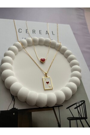 Women's Gold Ace of Hearts and Heart Double Combination Necklace Set - Alexis Carrel