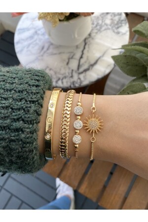 Women's Gold Plated Bijouterie Bracelet with Zircon Stone Set of 4 - Jenny Daphne