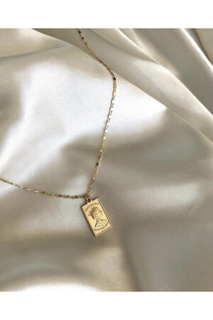 Women's Gold Plated Elizabeth Detailed Plate Necklace - Claritas Takı