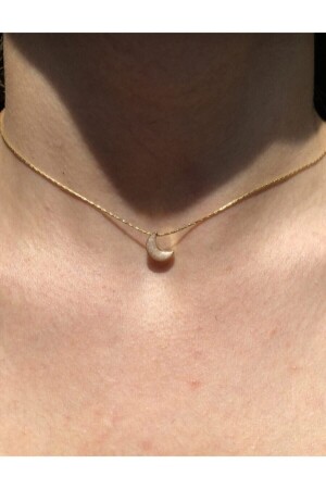 Women's Gold Plated Mother of Pearl Crescent Moon Necklace - Nurcollection