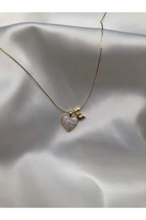 Women's Gold Plated Mother of Pearl Heart Letter E Necklace - Claritas Takı