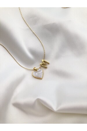 Women's Gold Plated Mother of Pearl Heart Letter M Necklace - Claritas Takı