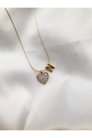 Women's Gold Plated Mother of Pearl Heart Letter N Necklace - Claritas Takı