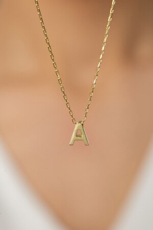 Women's Gold Plated Three-dimensional Letter A Model 925 Sterling Silver Necklace ELKSLVR211 - Elika Silver