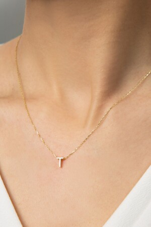 Women's Gold Plated Three-dimensional T Letter Model 925 Sterling Silver Necklace ELKSLVR2107 - Elika Silver