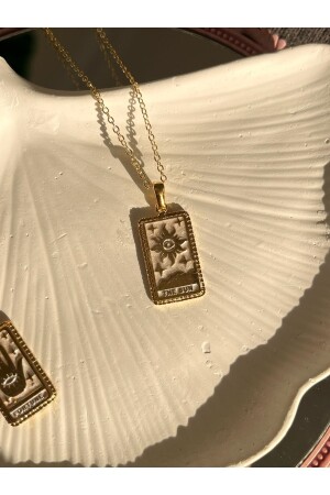 Women's Gold Plated White Enamel The Sun Tarot Card Necklace - Claritas Takı