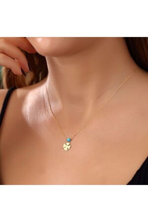 Women's Gold Turquoise Clover Necklace SV0084 - Glorria
