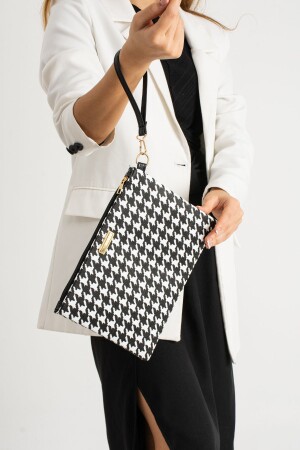 Women's Goose Feet Patterned Hand Strap Portfolio Clutch Bag - Bagfoni
