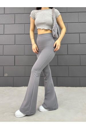 Women's Gray Flare Leg Crepe High Waist Lycra Fitting Tights Trousers - Ruyamood