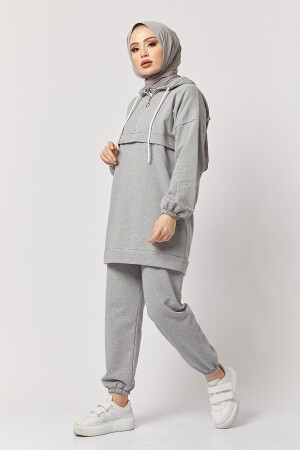 Women's Gray Half Zipper Double Sports Suit - Festmoda