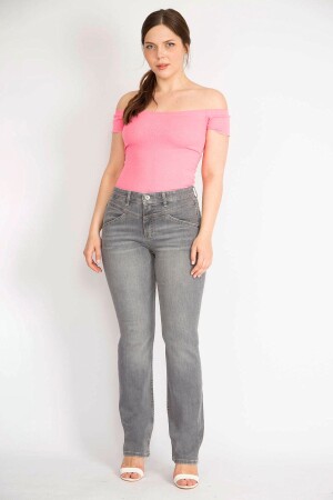 Women's Gray Large Size 5 Pocket Jeans Trousers 65n36394 - Şans