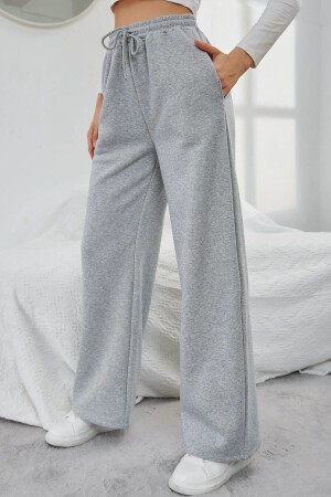 Women's Gray Two Thread Elastic Waist Loose Wide Leg Sweatpants - Rlt Relax Time