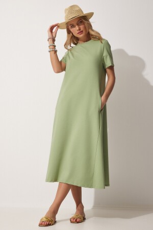 Women's Green A-Line Summer Combed Cotton Dress UB00060 - Happiness İstanbul