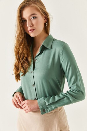 Women's Green Long Sleeve Plain Shirt ARM-18Y001176 - Armonika