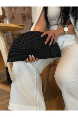 Women's Handbag Black Wicker Portfolio - Maison Avf