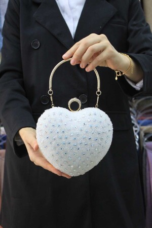 Women's Heart Stone White Evening Dress Bag - Roza Canta