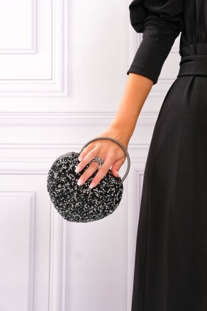 Women's Heart Stoned Black-gray Evening Bag - Roza Canta