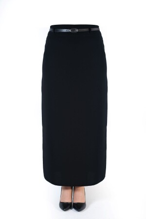 Women's Hijab Closed Slit Long Plain Black Pencil Skirt Without Belt - Imregym