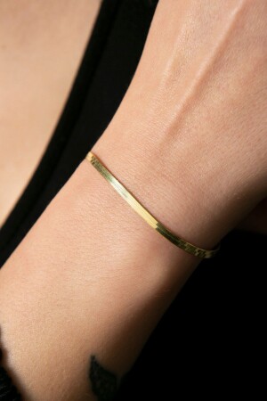 Women's Italian Flat Chain Gold Plated 925 Sterling Silver Bracelet - Elika Silver
