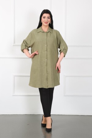 Women's Khaki Soft Linen Plus Size Tunic - By Alba Collection