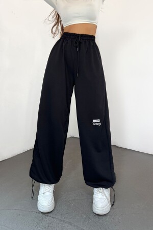 Women's Kompac Combed Black Two Thread Elastic Waist Loose Wide Leg Sweatpants - Sun Victoria
