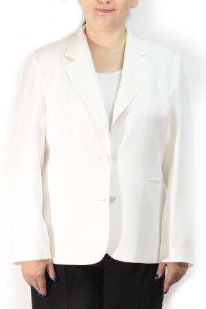 Women's Large Size Buttoned Classic White Jacket - Fagi