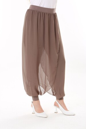 Women's Large Size Chiffon Wrap-Look Shalwar with Mink Viscose Trousers 65N37631 - Şans
