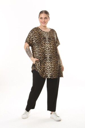 WOMEN'S LARGE SIZE LEOPARD PATTERNED LYCRA TUNIC - Xl Modam