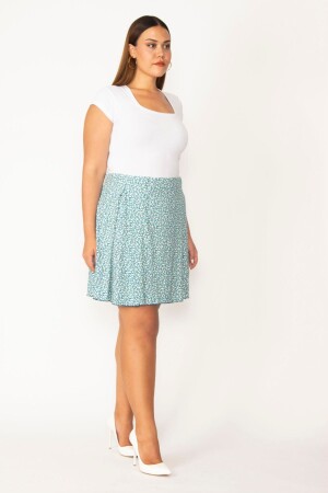 Women's Large Size Turquoise Cotton Fabric Single Side Pleated Skirt with Hidden Elastic Waist 65n27574 - Şans