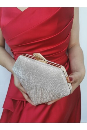 Women's Laser Gold Gold Evening Dress Clutch Portfolio Evening Bag - Nazart