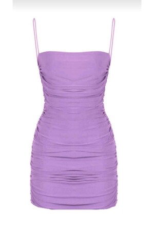 Women's Lilac Draped Gathered Strap Lined Mini Dress TYC00802680989 - Zagrep