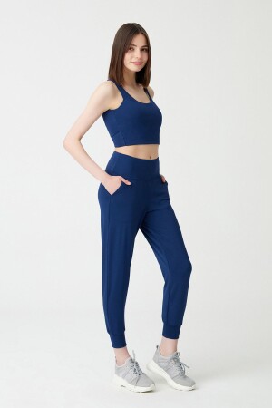 Women's Navy Blue High Waist Jogger Sweatpants - Los Ojos