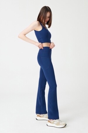 Women's Navy Blue High Waist Smoothing Double Pocket Flared Leg Tights Bootcut - Los Ojos