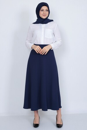 Women's Navy Blue Hijab Long Corded Mevlana Skirt - Ways