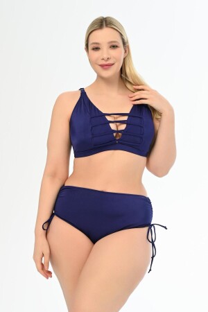 Women's Navy Blue Plus Size Venezia Cross String Low-cut Bikini Set - Aquaviva