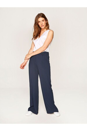 Women's Navy Blue Wide Leg Viscose Trousers 00067 - Faik Sönmez