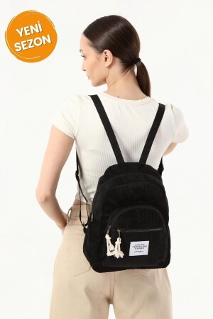 Women's New Season Comfort Model Velvet Corded Two-Compartment Front Pocket School Sports Travel Backpack - Tarzımsüper