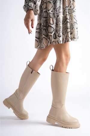 Women's Nude Below the Knee Lined Zippered Boots - Nexanook