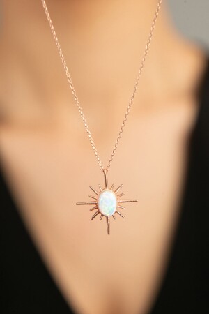 Women's Opal Stone Detailed Compass Model 925 Sterling Silver Necklace ELKSLVR2166 - Elika Silver