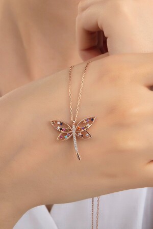 Women's Original 925 Sterling Silver Zircon Stone Dragonfly Butterfly Model Necklace GMSVDS-9066-YSFCKLBK - Gümüş Vadisi