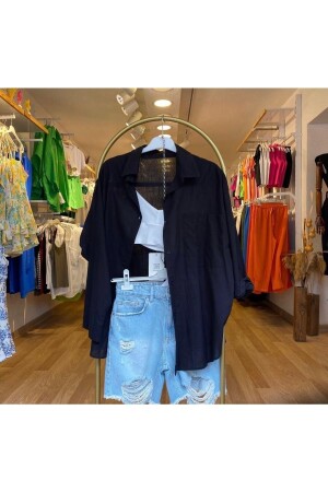 Women's Oversize Linen Shirt New Season Summer Shirt with Pocket Detail - Durmaz