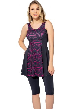 Women's Patterned Piece Tights Dress Swimsuit 6515 Patterned Anthracite Plus Size - Argisa