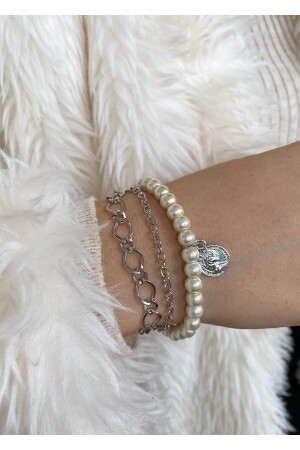 Women's Pearl Chain 3-Piece Combination Bracelet - Takıtarzım