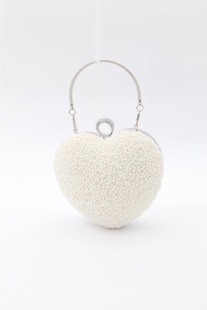 Women's Pearl Color Evening Dress Bag with Heart and Pearls Tm1111a - Mıchael Polo